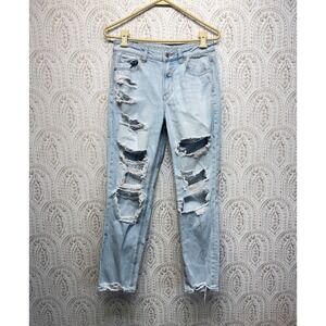 American Eagle Mom Jeans Womens 4 Light Wash Distressed Ripped High Waisted